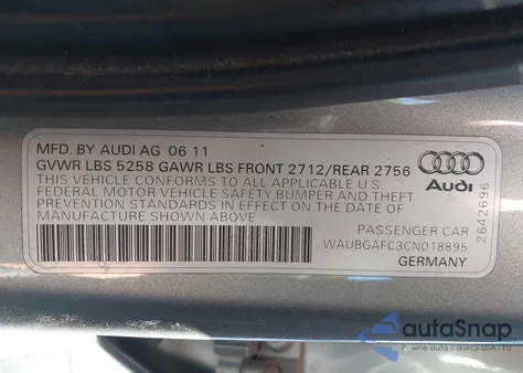 2012 Audi A6 3.0 Premium z USA, uszkodzony, nr VIN WAUBGAFC3CN018895